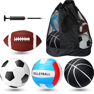 4 Pcs Sport Balls Set Official Size Includes Soccer, Football, Basketball, Volleyball