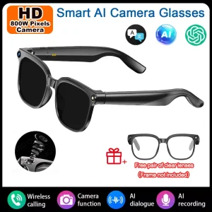 AI Video and Photo Smart Glasses, Comes with Two Standard Replacement Lenses, Wide-Angle Camera, High-Definition