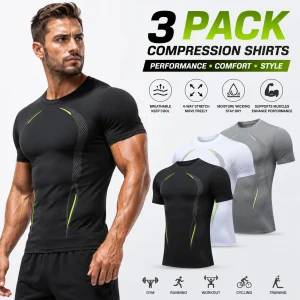 3-Pack Men's Compression Shirts Short Sleeve Moisture-Wicking Quick-Dry Performance Training Set