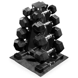Hex dumbbell set with steel rack