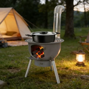 Portable Camping Wood Stove Multifunction Fire Pit with Grill Grate