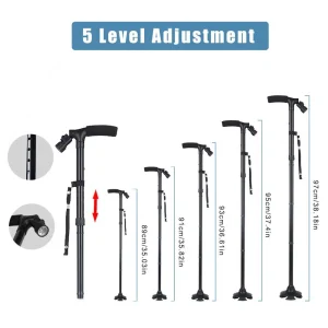 (2 Pack)5-Levels Adjustable Height Walking Stick